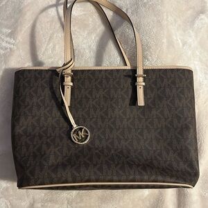 Michael Kors Dark Brown and Tan Tote Bag